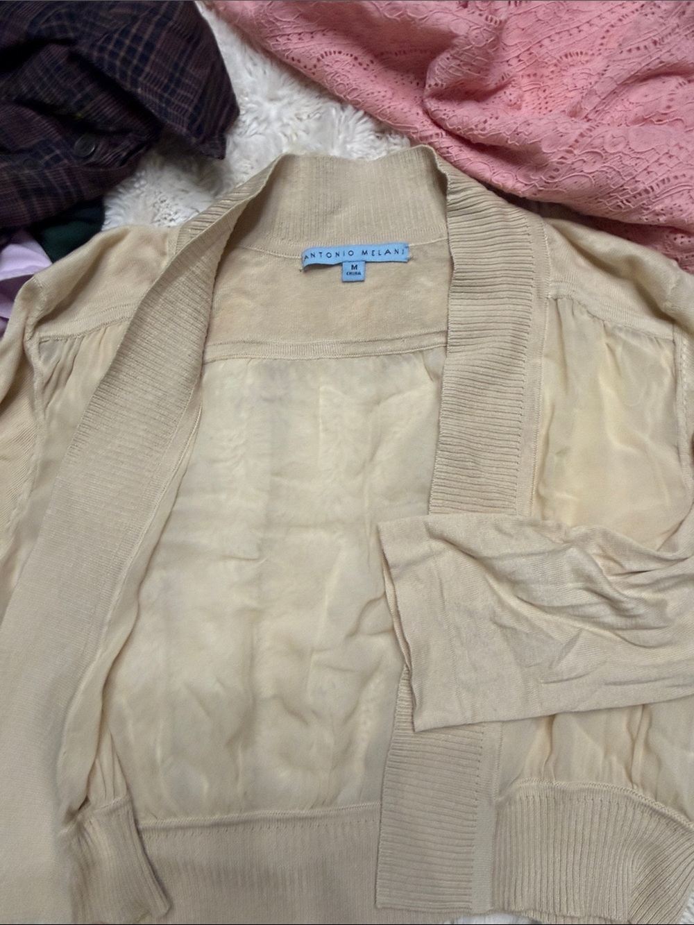 ANTONIO MELANI Beige Open-Front Lightweight Cardigan